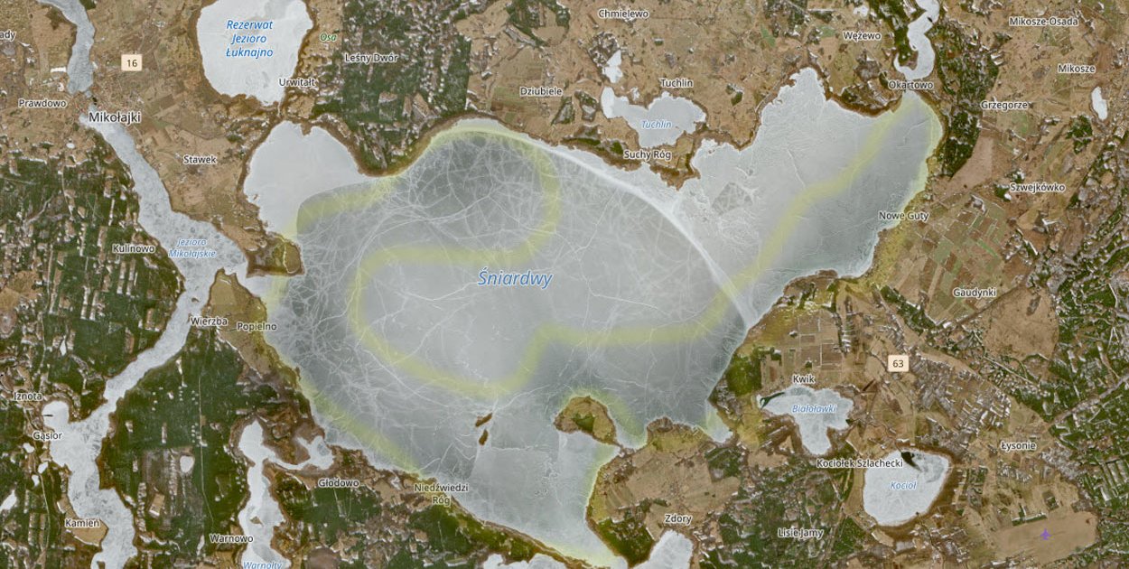 Zobacz Śniardwy i Roś na zdjęciach satelitarnych: koniec zimy na jeziorach?
