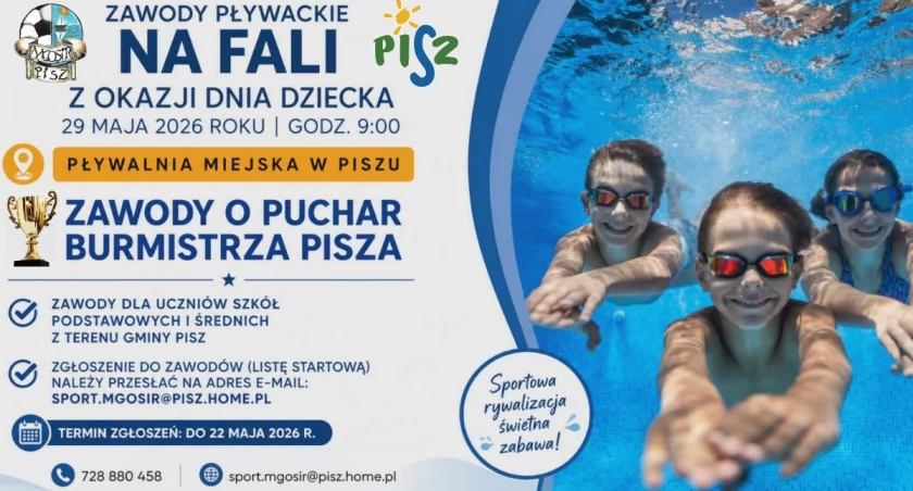 Sporty Wodne, Zawody pływackie wracają Pisza Rywalizacja Puchar Burmistrza - zdjęcie, fotografia